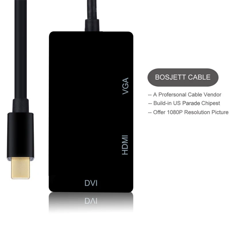 Mini Displayport DP Мужчина к DVI VGA HDMI Женский ТВ AV HDTV видео Кабель-Адаптер 3 In1 для Mac Macbook