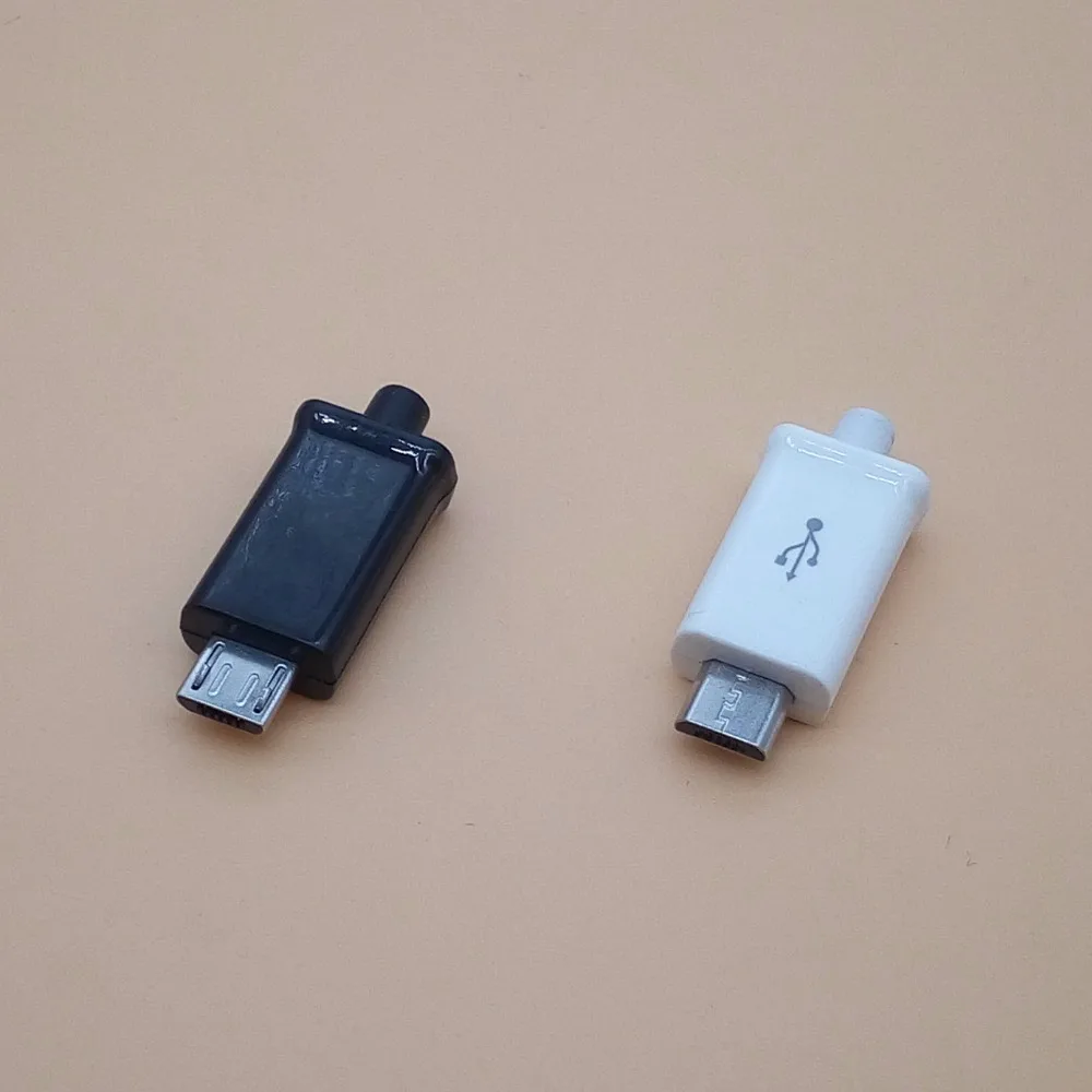 

10 комплектов микро USB 5Pin сварочный Тип Штекерный разъем 4 в 1 никелированный адаптер для OD 3,0 мм провод белый черный