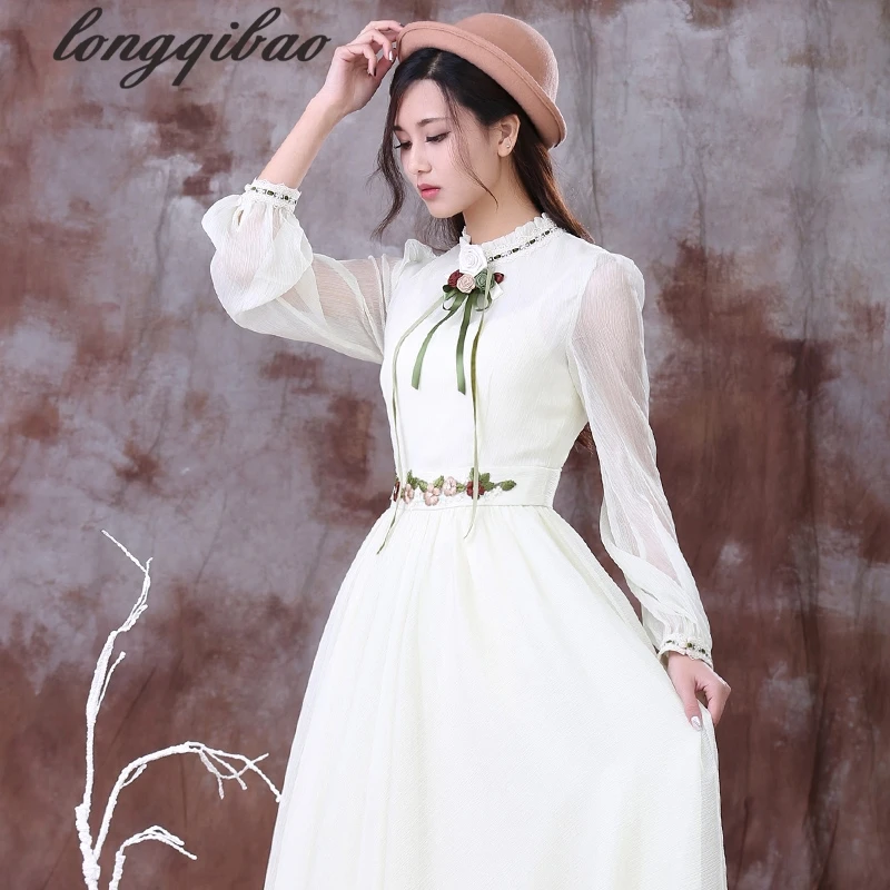 Весенне-осеннее новое ретро платье с вышивкой дворца и сада модное литературное