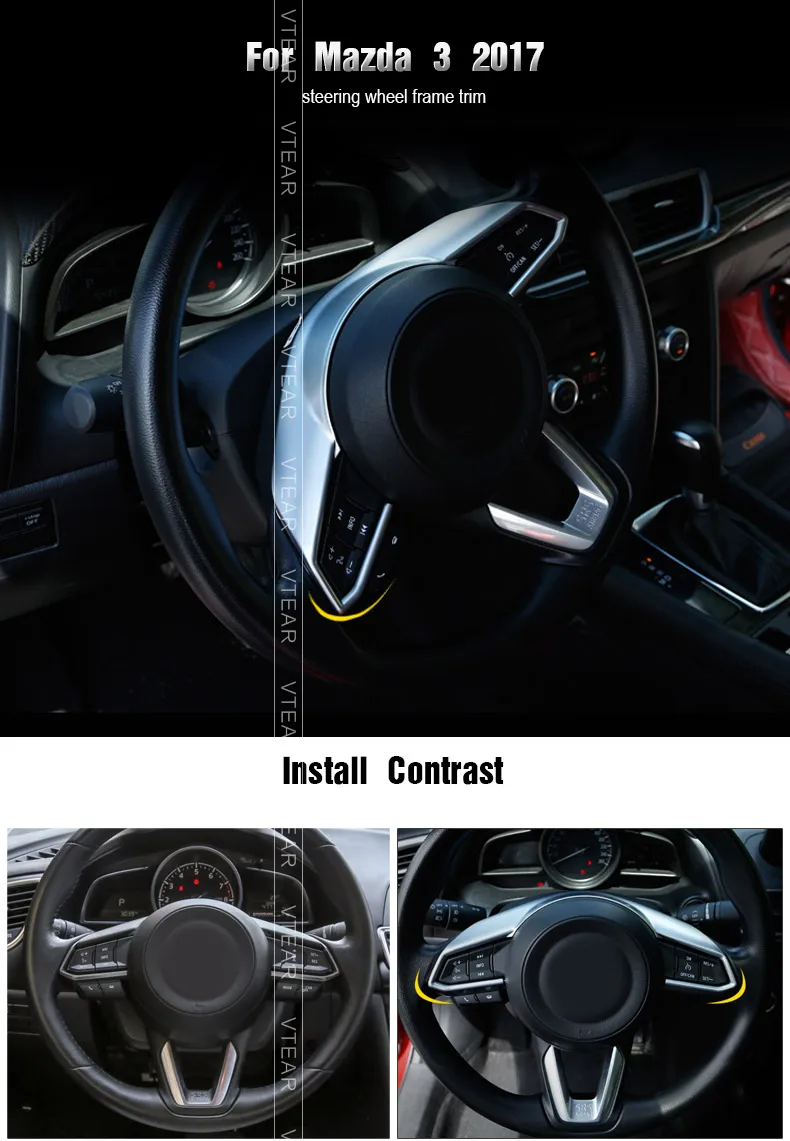 Vtear для Mazda 3 Axela отделка рулевого колеса хромированная ABS крышка украшения карбоновое волокно внутренние молдинги аксессуары