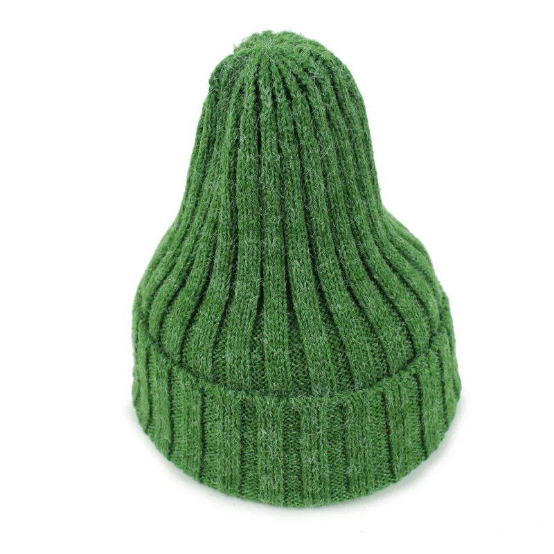 green Зимние шапки, одноцветные женские шапки унисекс, простые теплые мягкие женские шапки в полоску, вязаные шапки Touca Gorro для мужчин и женщин - Цвет: green