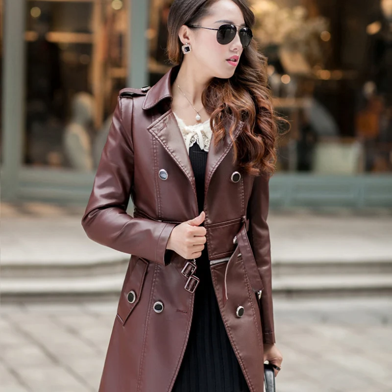Женская Длинная кожаная куртка со съемными краями модель GQ1262 2020|plus size leather jacket|brand