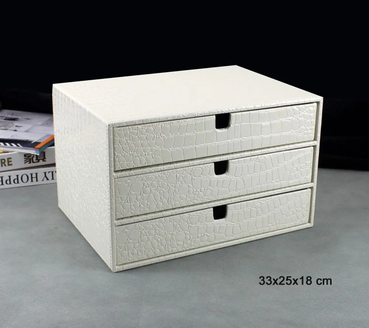 croco white Офис 3-ящика деревянная кожа регистрации a4 файл выдвижной ящик в шкафу Настольный органайзер документ Держатель Стойки лоток Белый крокодил 217E - Цвет: croco white