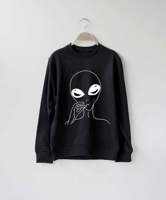 Alien Smoke свитшот с «травкой» Забавный свитшот с «травкой» Уродливый Рождественский джемпер унисекс moletom do tumblr пуловер эстетические Топы - Цвет: Black