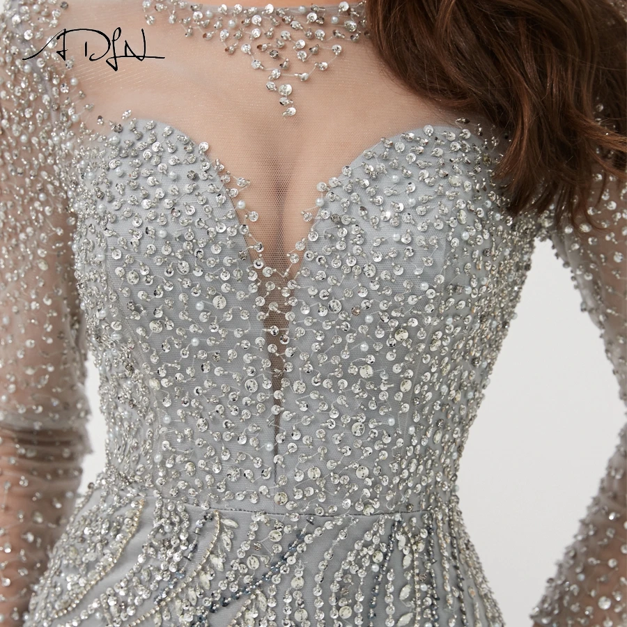 ADLN новый роскошный вечернее платье одежда с длинным рукавом Русалка Кристаллы
