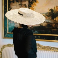 women natural wheat straw hat ribbon tie 15cm brim boater hat derby beach sun hat cap lady summer wide brim uv protect hats
