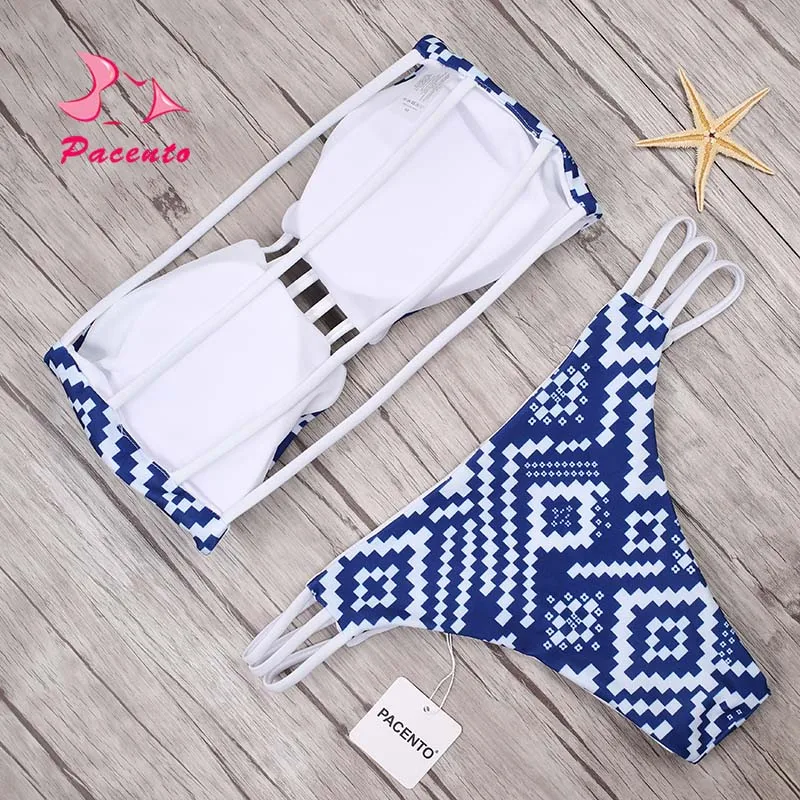 Pacento 2017 Новый бандо Бикини с вязаными деталями купальный костюм Топ