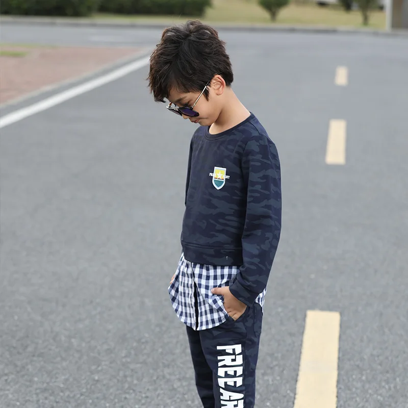 Детский комплект одежды для мальчиков костюм из 2 предметов толстовка с фальш