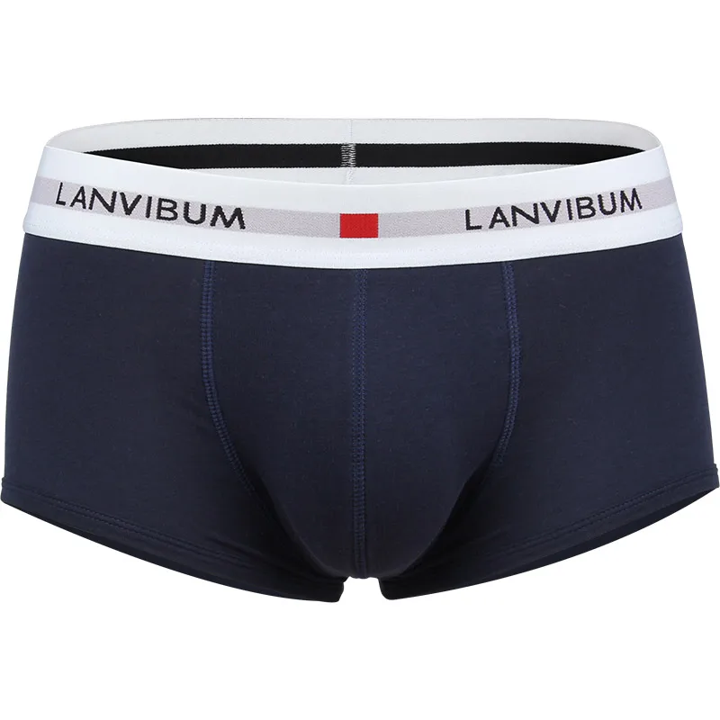 Тёмно-синий LANVIBUM Мужское нижнее белье однотонные выпуклые кальсоны удобные хлопковые мягкие шорты - Цвет: Тёмно-синий