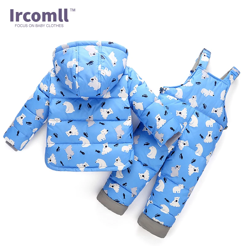 Ircomll/ г. Зимний детский комплект из 2 предметов, пуховое пальто+ комбинезон, костюмы комплекты одежды для мальчиков и девочек Зимний комбинезон, одежда для малышей на синтепоне