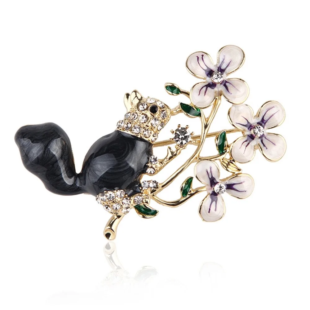 Women Pink Flower Drop Oil Alloy Squirrel Shaped Brooches Fashion Small Animal Brooch Pins Accessories | Украшения и аксессуары