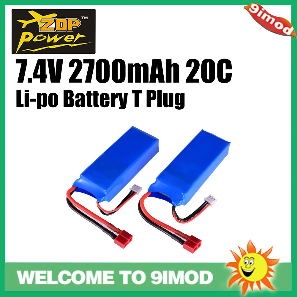 2 шт. литий полимерная батарея ZOP Power 2700 мАч 7 4 В 20C 2S T образный разъем сменная для