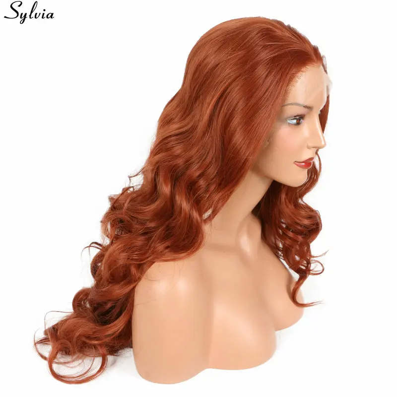 Sylvia Мягкие Длинные объемные волнистые 350# оранжевые медные красные термостойкие парики для волос синтетический парик для фронта шнурка бесплатно разделенные натуральные волосы