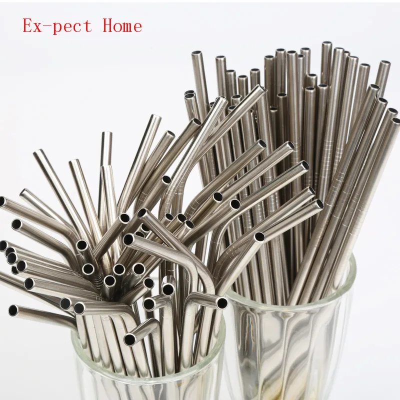 Straws Batch 200pcs/lot Metal Straw Reusable Wholesale Stainless Steel Drinking Tubes 215mm*6mm Straight Bent For Drink | Дом и сад