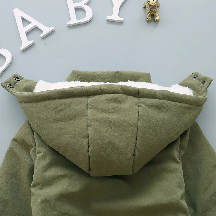 Зимние флисовые куртки для мальчиков; От 3 до 7 лет; Модная парка армейского зеленого цвета; детская Весенняя верхняя одежда; пальто со съемным капюшоном для мальчиков