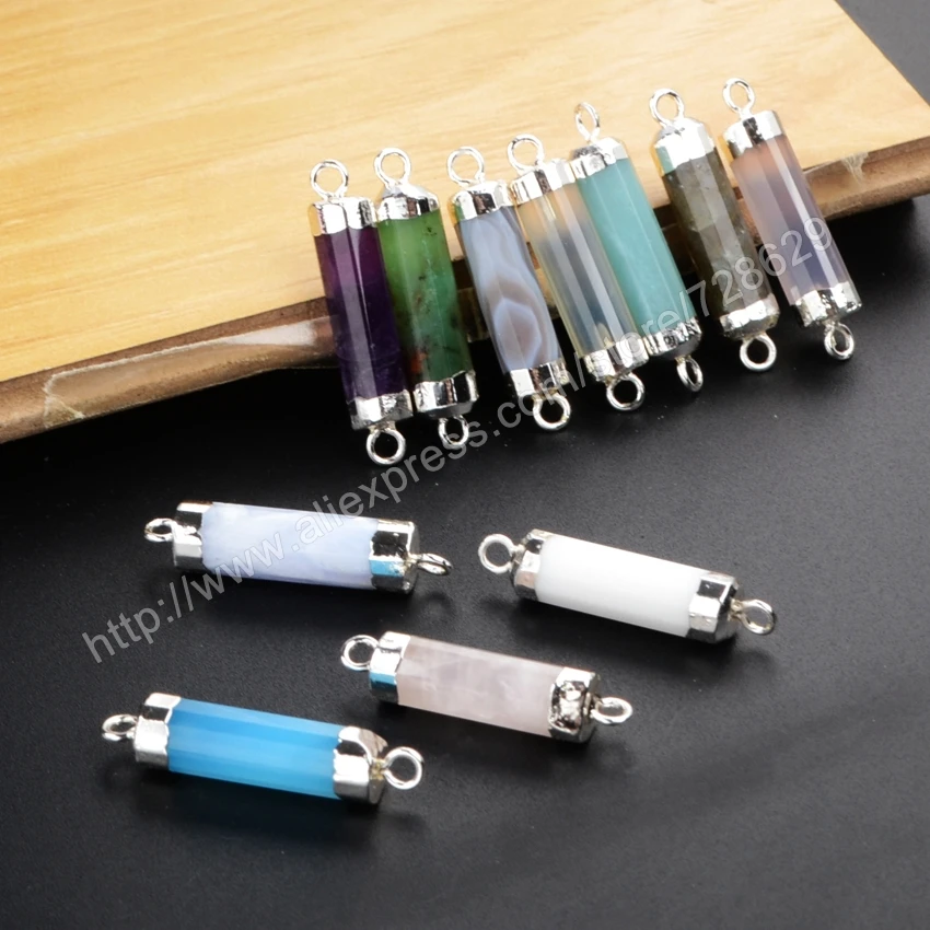 925 Посеребренная Столбчатых Цилиндра Природные Мульти вид Камни Аметист Нефрита