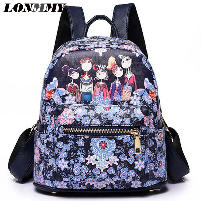 LONMMY designer luxury brand high quality PU leather purple Cartoon Women Backpacks mochilas feminina travel backpack school bag | Багаж и