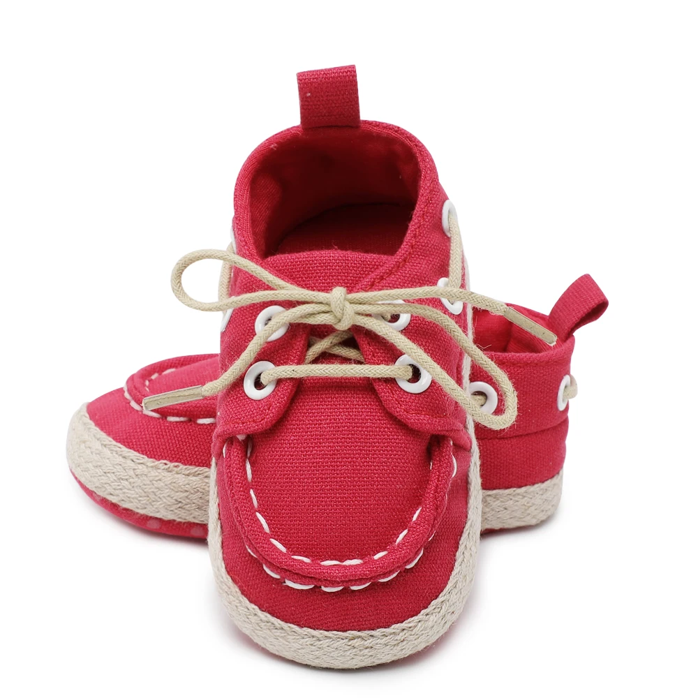 Однотонная парусиновая обувь для маленьких мальчиков и девочек, обувь для малышей, кроссовки с мягкой подошвой, детская обувь для кроватки на шнуровке, 0-18 месяцев