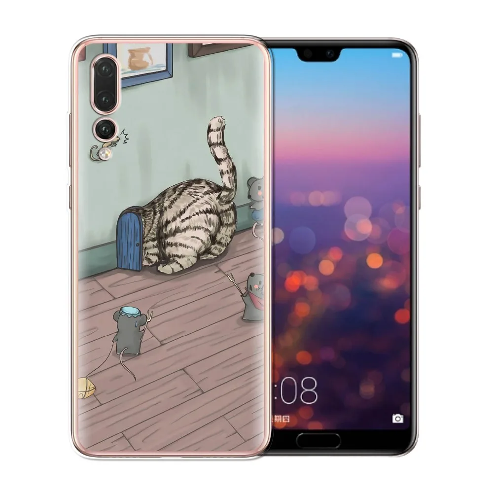Для Coque Huawei P20 Pro Чехол милый Кот Мягкие TPU крышка 2018 Новые поступления для