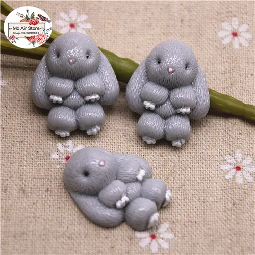gray 10pcs 10 шт. Смола каваи кролик заяц плоская спина, Кабошон Художественное Украшение Шарм ремесло DIY аксессуары 26x32 мм - Цвет: gray 10pcs