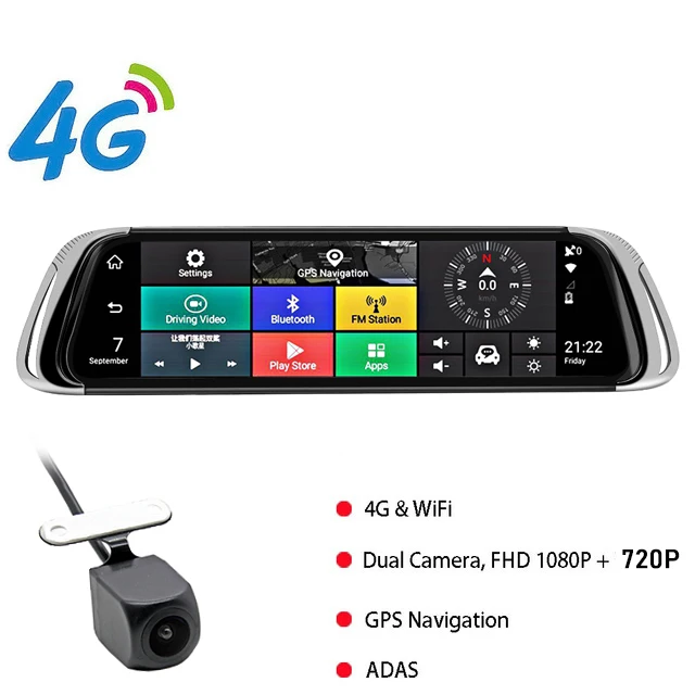 4G With HD rear cam Bluavido 4G 1" ips Автомобильное зеркало заднего вида DVR ADAS Android gps навигация FHD 1080P двойной объектив тире камера WiFi авто видео рекордер - Название цвета: 4G With HD rear cam