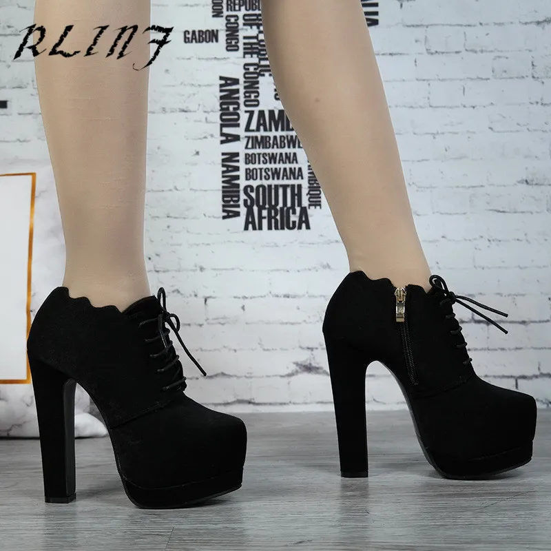 RLINF/осенние ботинки на очень высоком каблуке с грубой пяткой водонепроницаемые