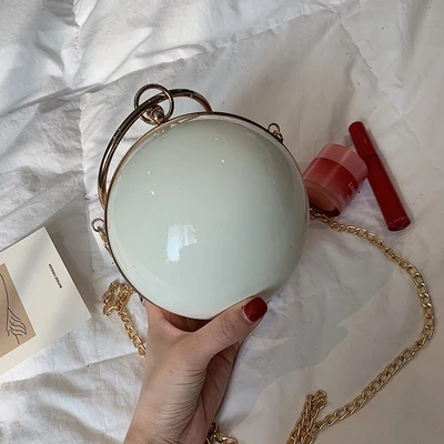 White Круглые Женские Сумки из искусственной кожи, летняя индивидуальная вечерняя сумка на цепочке, сумка через плечо, Женская круглая сумочка, самая низкая цена, клатч 434 - Цвет: White