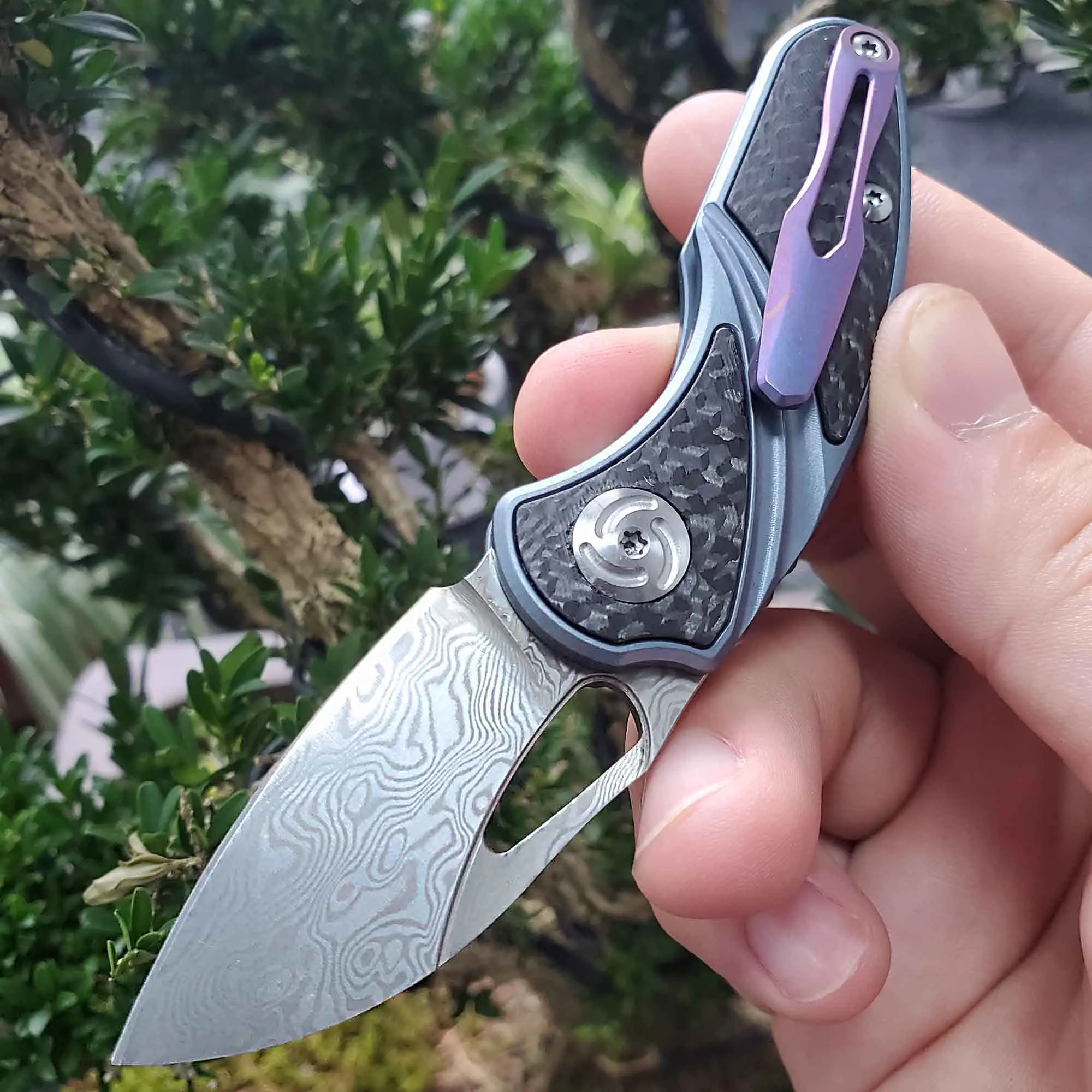 Damascus Steel Бак карманный складной нож S35VN дамасское лезвие титановый сплав углеродное волокно ручка Тактический Кемпинг Охота Открытый EDC ножи - Color: Damascus Steel