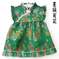 2021 spring summer gift green baby girls clothes suits t shirts short pants set qipao set for children chinese cheongsams