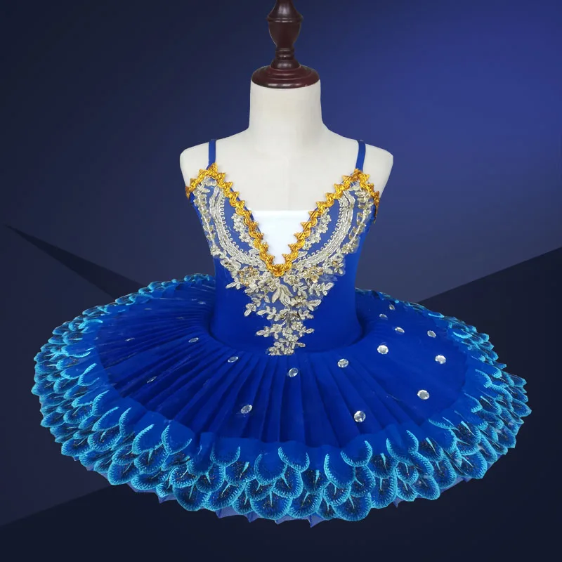 Royal blue Профессиональная балетная пачка, детский костюм Лебединое озеро, белое, красное, синее балетное платье для детей, блинная пачка, танцевальная одежда для девочек - Цвет: Royal blue