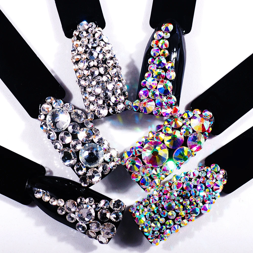

Super Glitter SS3-SS50 Crystal AB Rhinestone Glass Nails Rhinestones For Charms 3D Nail Art Manicure Decorations Strass Gem