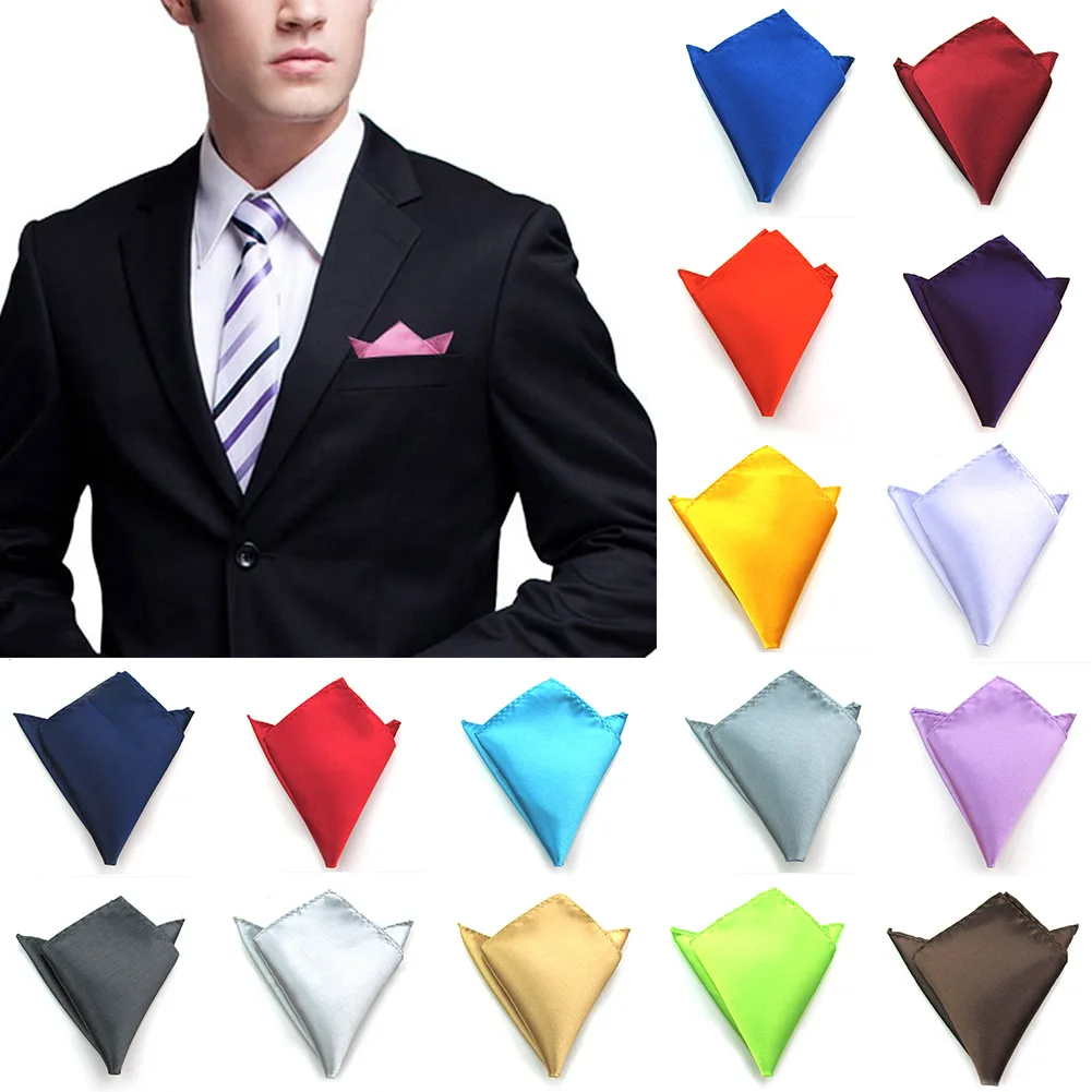 Men Satin Solid Color Plain Suits Pocket Square 2019 Hot Fashion Silk 22*22CM Wedding Party Handkerchief For Men Black Red Blue