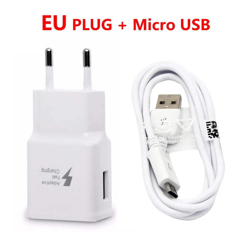 Plug and Cable Адаптивная Быстрая зарядка настенное зарядное устройство с микро USB кабель комплект для samsung Galaxy S7/S7 Edge/S5/S6/S6 Edge/S4/S3/Note 4/Note 5 - Тип штекера: Plug and Cable