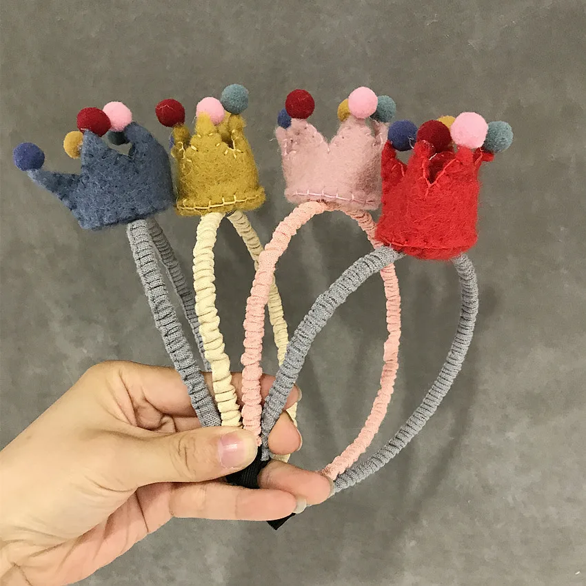 Корейская версия Girls'hair обруч шерстяной фетр Корона детский обруч для волос cимпатичный пушистый шарик обруч для девочек ювелирные изделия на волосы