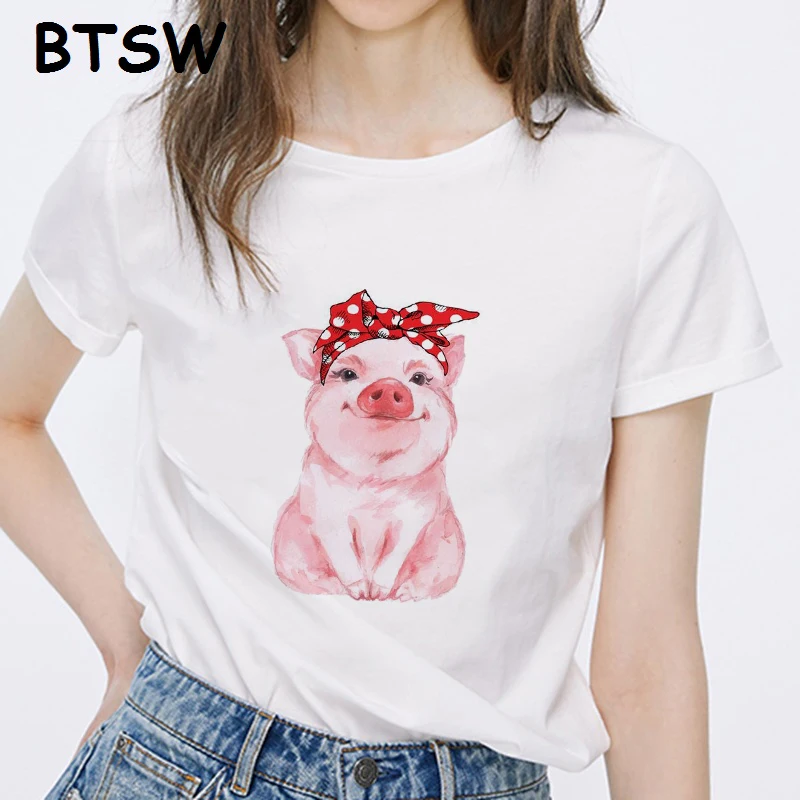 Makeup Pig Graphic Tee Women Clothes Vogue Harajuku Funny Cotton T-shirts Camisetas Mujer Vintage Tee Shirt Femme