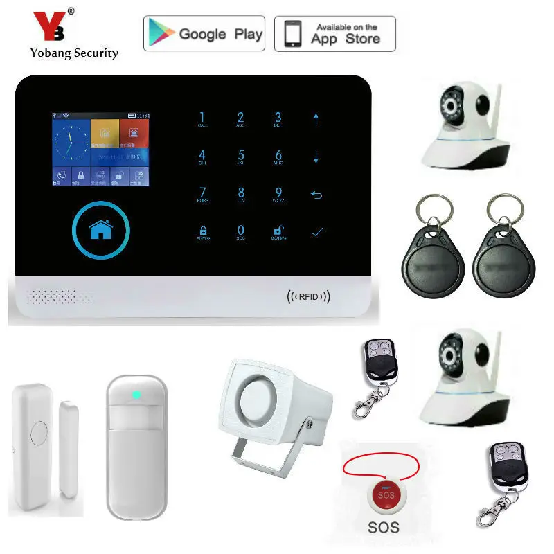 Yobang беспроводная домашняя GSM сигнализация, интеллектуальное приложение gsm сигнализация, Andriod/IOS GSM сигнализация/домашняя охранная сигнализация Беспроводная - Цвет: YB103506