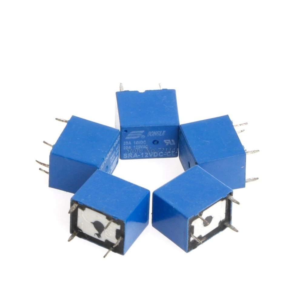 5 шт. прочный DC 12 В катушка 10A контактов реле питания PCB тип SPDT для SRA-12VDC-CL Прямая