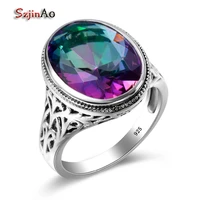 szjinao rainbow mystic topaz ring genuine 925 sterling silver big rings for women gemstone vintage female jewelry wife gift hot