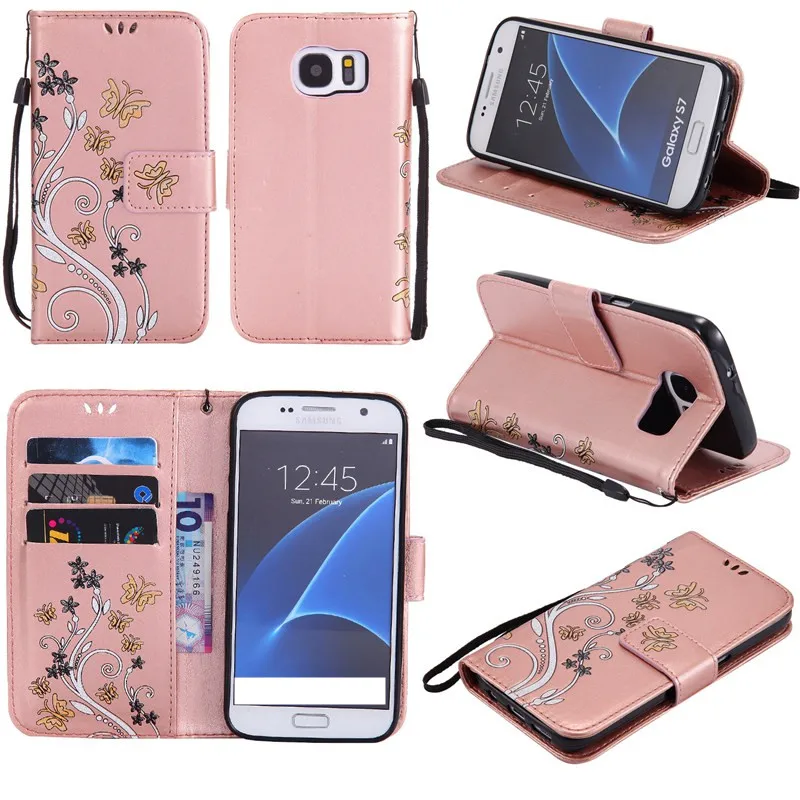 YiKELO бабочкой цветок кожаный флип чехол для Samsung Galaxy S5 S6 S7 край S8 плюс J3 J5 J7 A3 A5 A7