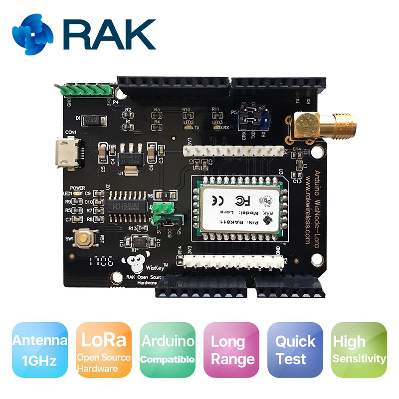 Модуль WisNode Lora IOT с открытым исходным кодом, совместимая с аппаратным обеспечением Arduino, тестовая плата с протокол LoraWan 868/915MHz Q130