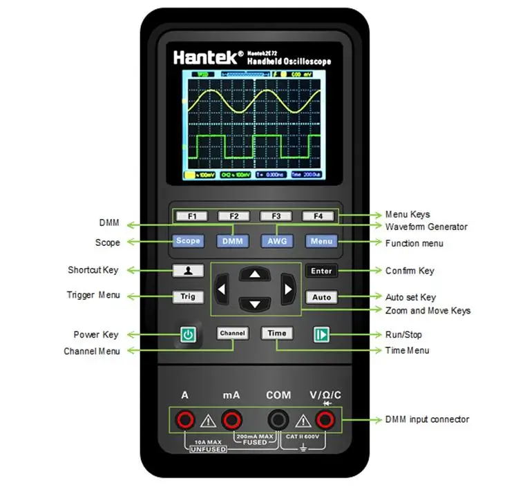 Hantek 3в1 цифровой Ручной осциллограф 2c42 2d42 2c72 2d72 портативный 40 МГц 70 МГц полоса пропускания 250MSa/s