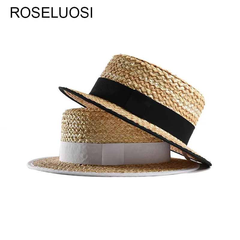 

ROSELUOSI 2019 Spring Summer Straw Sun Hats For Women Flat Top Small Boater Hats Female Beach Hat Sombrero Mujer Verano
