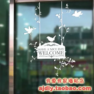 Магазин Открытые Настенные наклейки с птицами дизайн Цитата Добро пожаловать