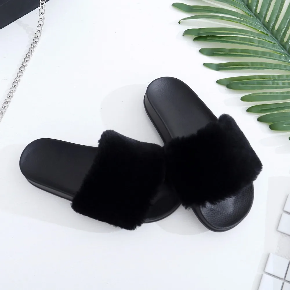 lisse women shoes plataformas mujer verano Plush slippers faux fur Slides flip flops Flat Shoes Beach sandals 36-40 |