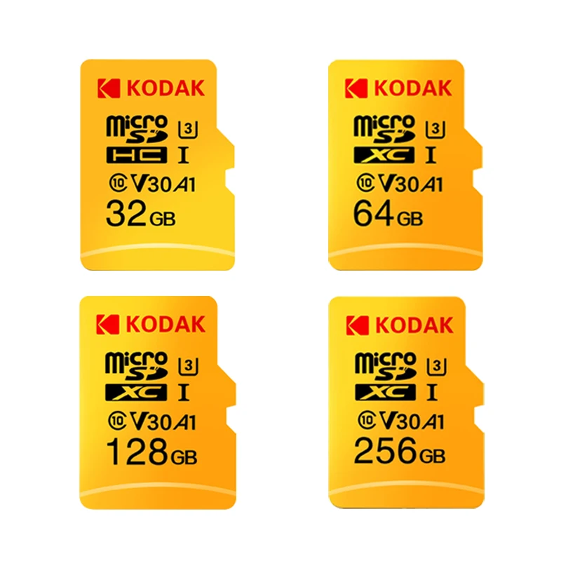 Kodak Micro SD карты 128 ГБ оперативной памяти, 32 Гб встроенной памяти, 64 ГБ 128 ГБ 256 ГБ TF карта Class10 U3 A1 V30 слот для карт памяти 100 МБ/с. чтения Скорость Micro SD карта памяти на 32 ГБ