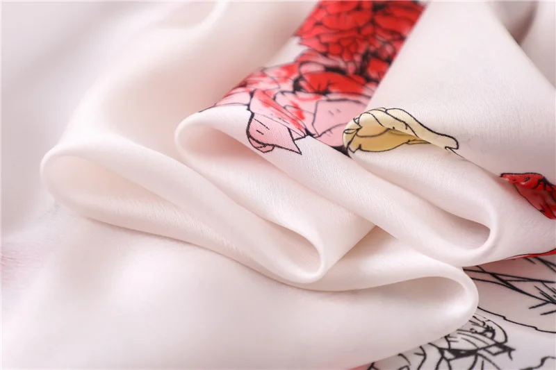 Женский мягкий шарф с цветочным принтом Длинная черная шелковая шаль |