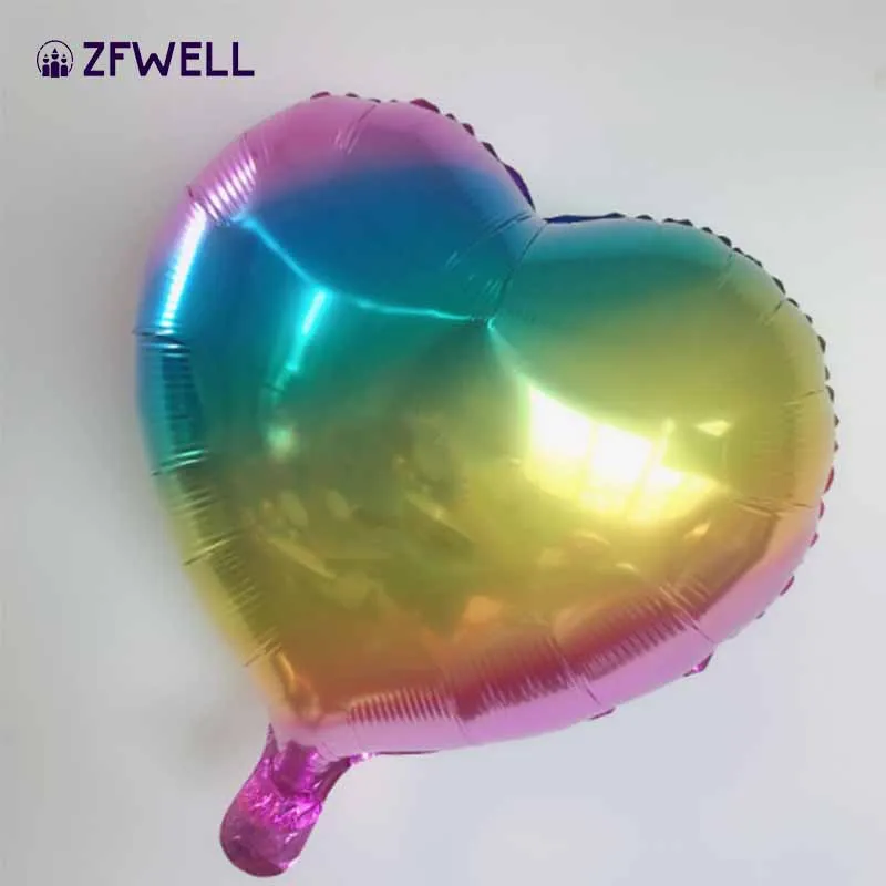 ZFWELL 5pz 18 дюймов радуга цвет в форме сердца алюминиевая пленка воздушный шар День