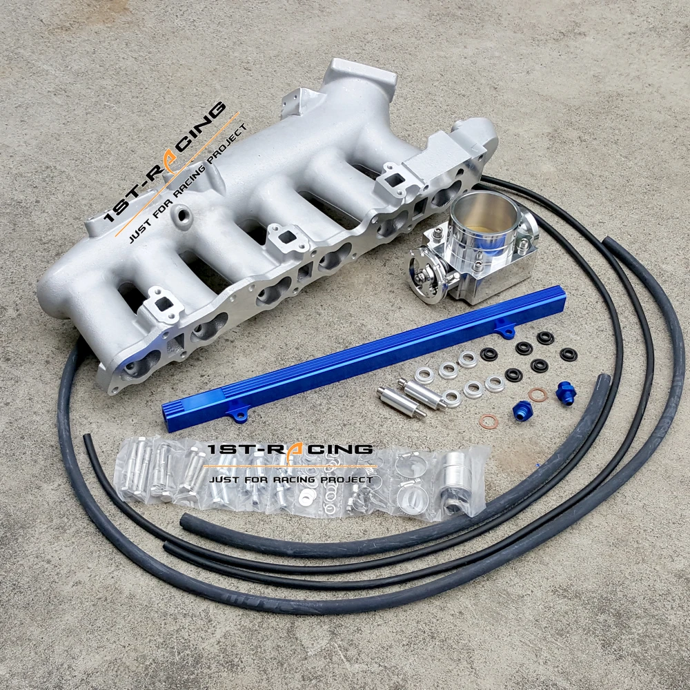 Впускной коллектор из литого алюминия с голубой топливной рейкой для Nissan R33 R34 RB25 |