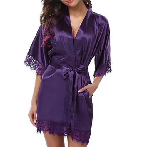

Sexy Women V neck Lace Floral Sleepwear Mini Dress 2019 New Half Sleeve Nightgown Sleepshirt