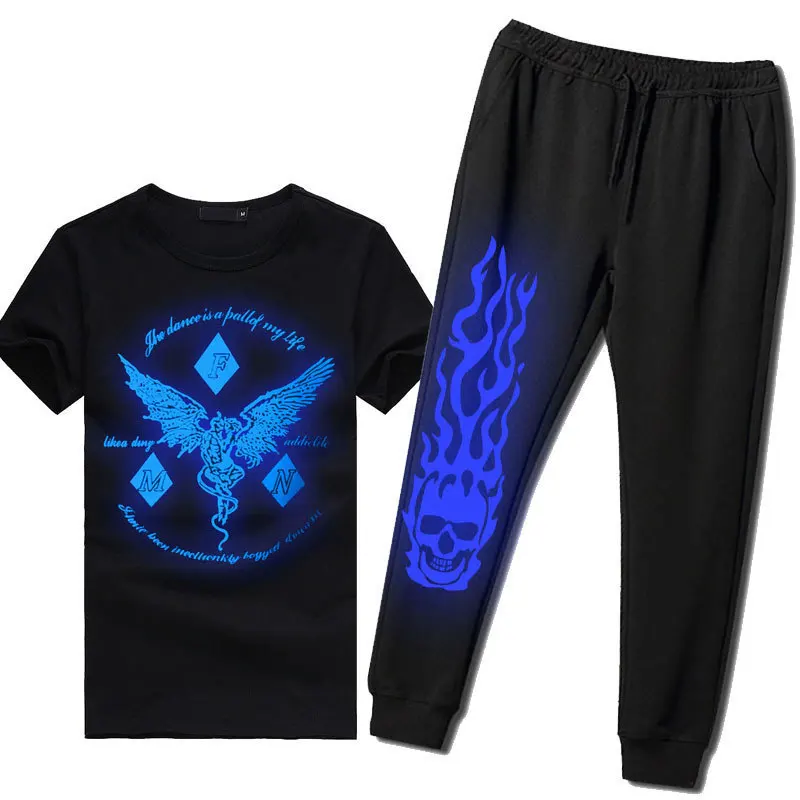 Unisex Pattern Summer Clothes Noctilucent T The Ghost Step Costume Jersey Easy Back Blue Light Male Short Tide | Женская одежда